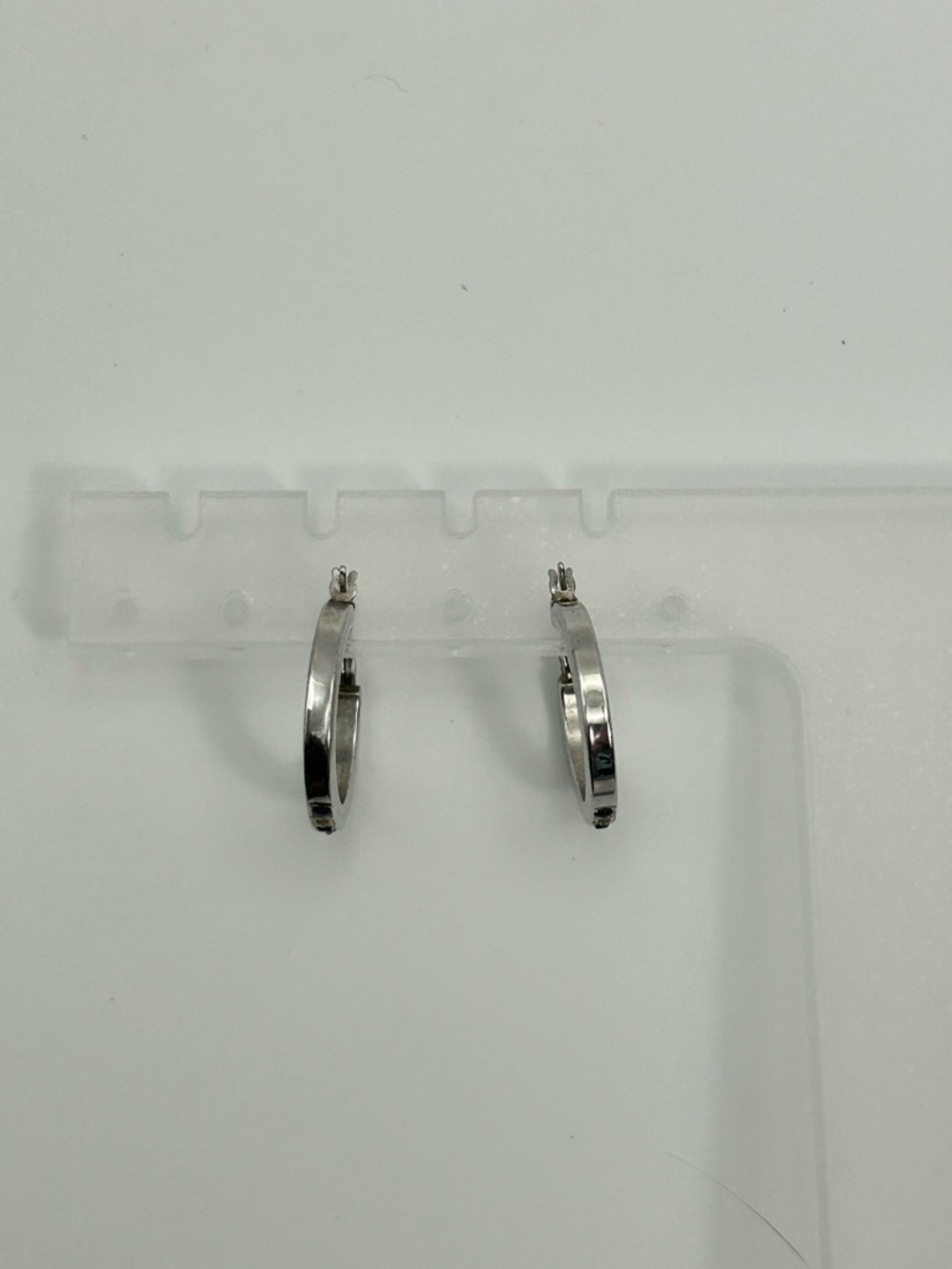 Sterling Silver Hoop Earrings Blue & Clear Crystals 1" Stamped 925 SLC - Picture 5 of 10